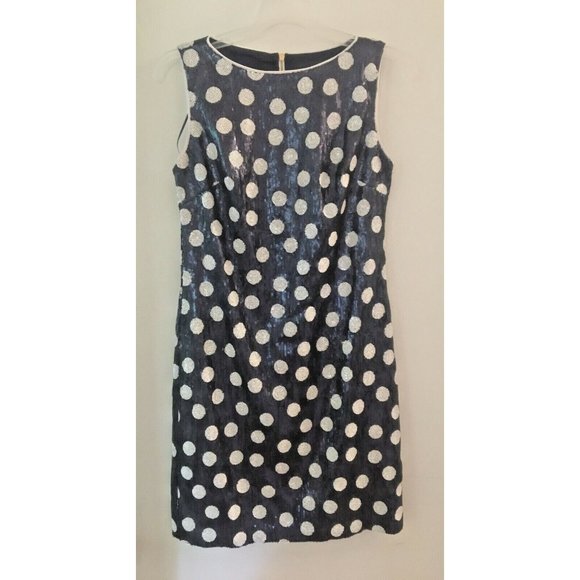 M by Maia Dresses & Skirts - M by Maia Sequin Polka Dot Sheath Dress Navy Blue and White Size 2 NWT